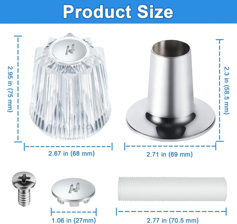 UCDETD 2 Piece Shower Knob Replacement and Flange Base, Clear Acrylic Plastic Hot and Cold Shower Knob Compatible with Price Pfister Contessa and Windsor Bathtub Shower Faucet Handle - Image 4